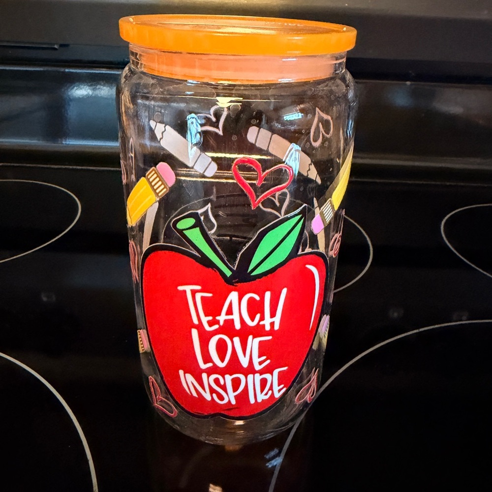 Colorful Teacher's Jar with Apple Design